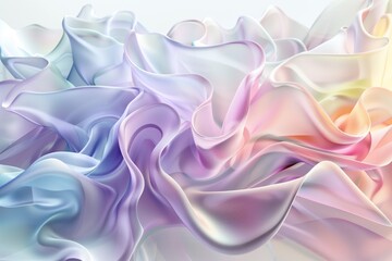 Obraz premium Gradient fabric in pastel colors, liquid glass collected in layers, moves and shimmers on a light background. Abstract animation of rainbow hue flower shaped fabric, 3D futuristic motion design 4K