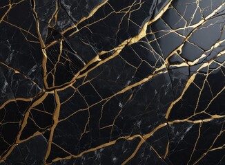 Background of black and grey marble with gold and cracks 