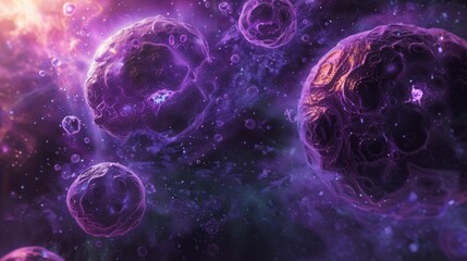 A space filled with purple orbs and a large purple sphere - Powered by Adobe