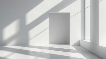 Obraz premium A white room with a door and window in the middle, AI