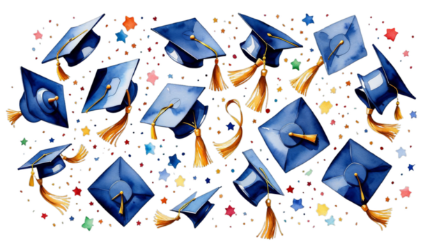hats throwing watercolor graduation sketch academic accomplish air art artistic artwork background black cap celebration ceremony cheer college commencement degree educate education end finish fly