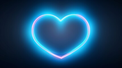 Ultraviolet background with neon heart frame. Modern minimal line art. Valentines Day romantic symbol glowing in the dark