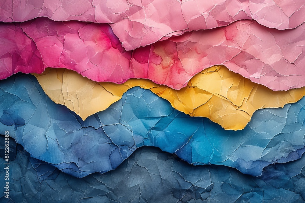 Poster an artistic image showcasing layers of stacked colors with a beautiful cracked texture effect