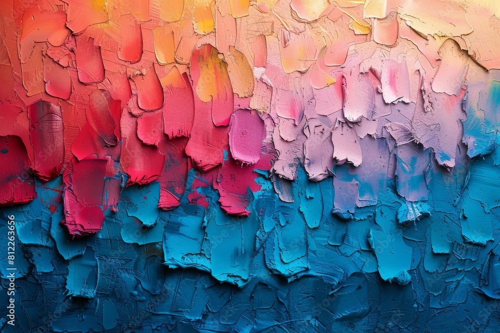 Poster a smoothly textured abstract oil painting with a gradient from red to blue, creating a sense of tran