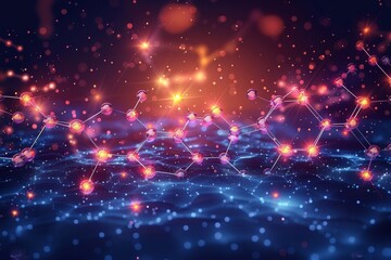 This graphically rich depiction of a DNA strand in motion emphasizes the dynamic nature of genetics in a colorful neon setting