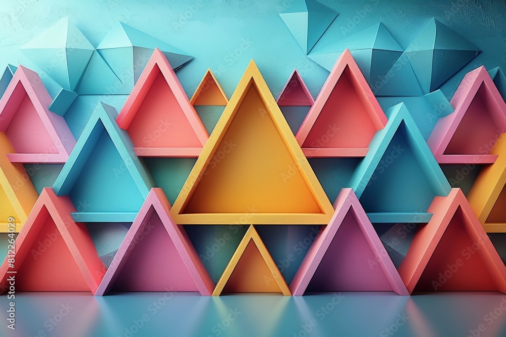 Poster engaging 3d render of a pyramid texture with sharp lines and contrasting shadows in a cool color pal