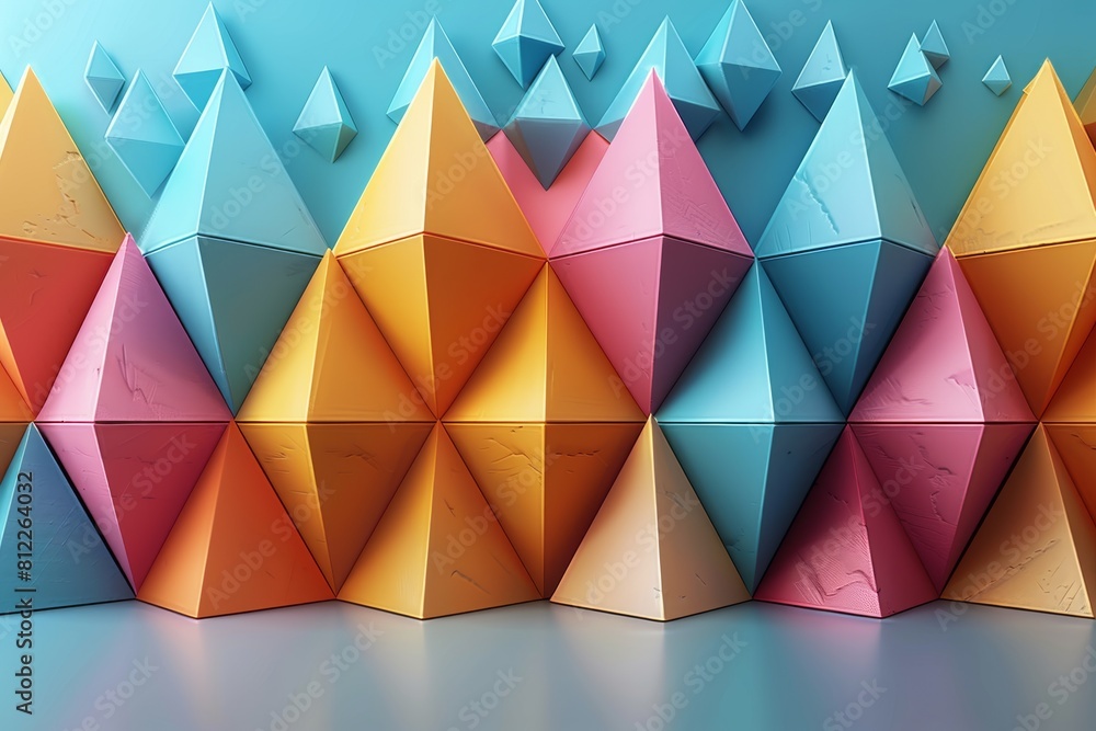 Poster a visual feast of multicolored pyramids arranged in a three-dimensional space creating an eye-catchi