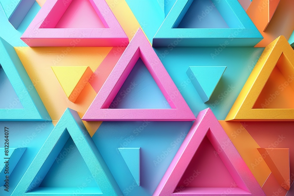 Poster vibrant multicolored triangular shapes neatly arranged in a compelling and modern abstract art style