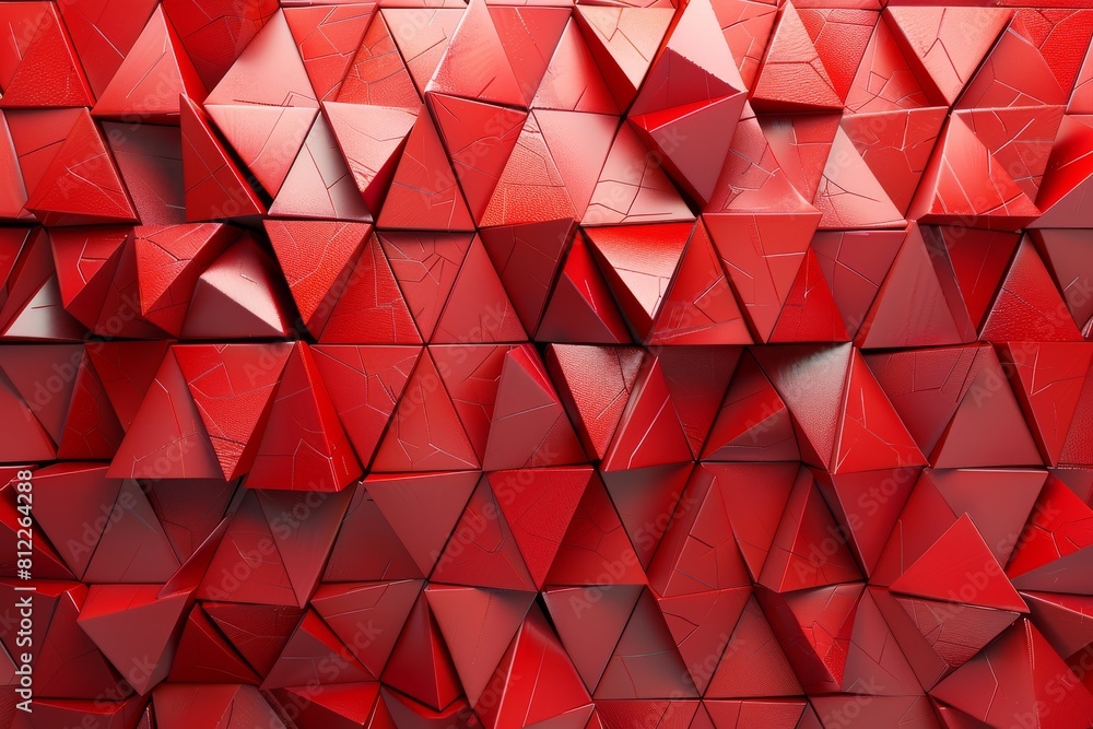 Poster a sleek monochromatic red design featuring 3d geometric shapes tightly arranged for a visually strik