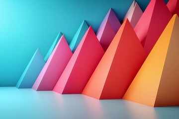 An engaging image featuring rows of vibrantly colored triangles casting soft shadows on a blue surface