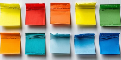 Group of Colorful Paper Bags on White Surface. Generative AI