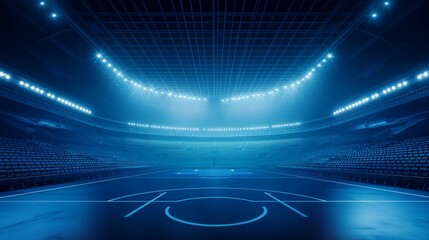 Fototapeta na wymiar Basketball Court Illuminated by Bright Stadium Lights