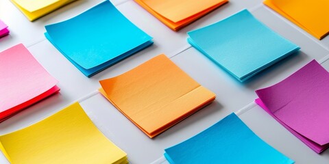 Colorful Post-it Notes Arranged on a White Surface. Generative AI