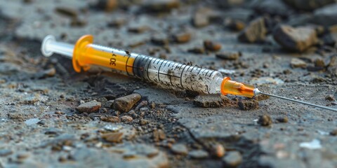 Discarded Syringe on Ground. Generative AI