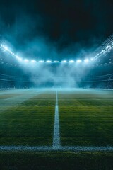Empty Soccer Stadium Under Bright Lights