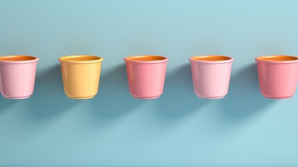 A row of five cups with different colors