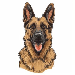 Belgian Shepherd Dog icon on a white close up front view portrait, cartoon sketch style