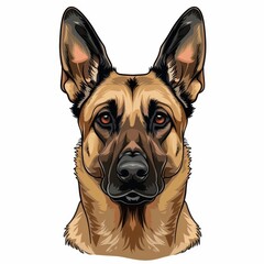 Belgian malinois dog icon white close up front view portrait cartoon sketch style