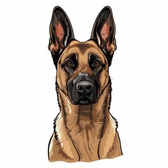 Belgian malinois dog icon close up front view portrait cartoon sketch white background
