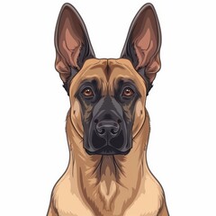 Belgian Dog Malinois icon on a white , close up front view portrait in cartoon sketch style