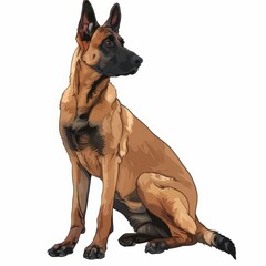Red Belgian Shepherd Dog Malinois sits on a white, cartoon colored, sketch style