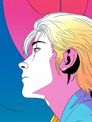 Stylized profile of a man in 1980s anime style against a starry night backdrop.