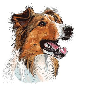 Happy collie smooth dog close-up portrait on white background in cartoon style sketch drawing