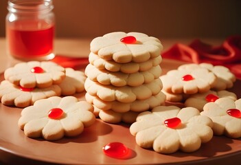 national sugar cookie day with a lot of sugar cookies with different types and tastes are holding in plates on a table with luxrious background