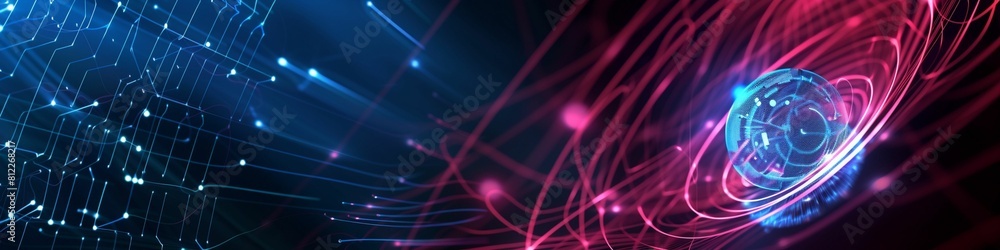 Poster blue and red background with lines and dots