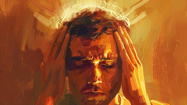 An illustration depicting a man experiencing a throbbing headache