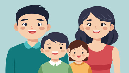 asian happy family dad mom daughter and son tog cartoon vector illustration