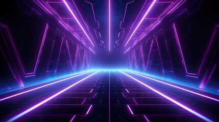 Glowing neon lights illuminate a futuristic tunnel, A vibrant tunnel pulses with neon hues.