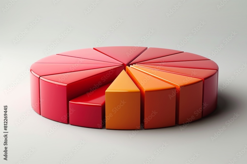 Poster simple and clean 3d illustration of a pie chart in red and orange tones on a soft background