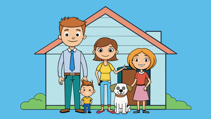  concept of the home of a young happy family dad cartoon vector illustration