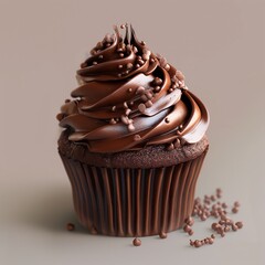 Una rica y deliciosamente centrada imagen de un cupcake con mucho chocolate