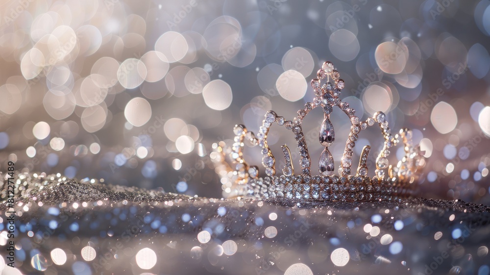 Poster sparkling tiara with bokeh effect in background