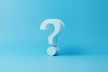 white question mark on a blue background. Place for text