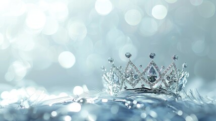 Sparkling crown resting on reflective surface with bokeh background