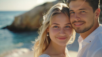 Obraz premium A couple in love at the sea