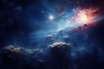 A stunning space background featuring a colorful nebula and twinkling stars.