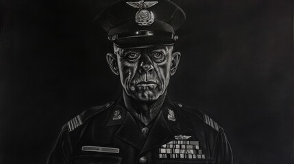 Military officer portrait in black and white Memorial Day