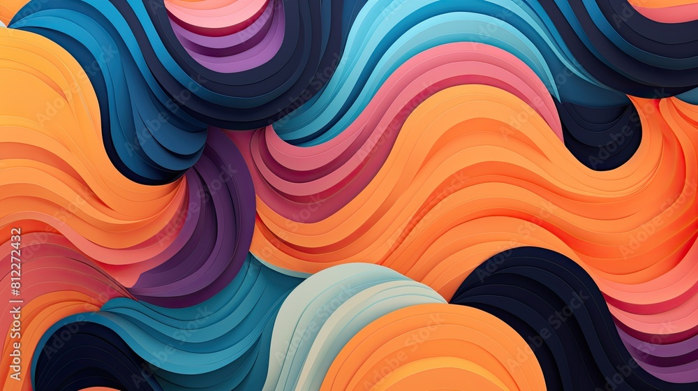 Poster multicolored abstract paper shapes layered in a vibrant pattern, a dynamic display of intricate pape