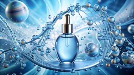 Fototapeta premium Cosmetic Essence, Liquid bubble, Molecule inside Liquid Bubble on DNA water splash background