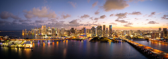 Fototapeta premium Beautiful aerial panorama Downtown Miami. Image taken in 2024 du