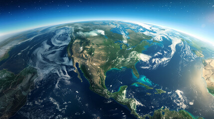 Fototapeta premium Earth From Space - , North America view, atmospheric horizon