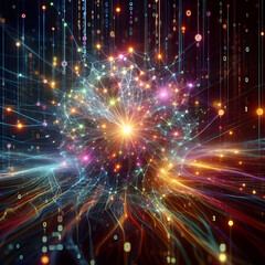 Fototapeta premium neural network, shine, technical, light, energy, blue, connect, code, virtual, internet, computer, learning, future, ai, anatomy, vector, effect, big, information, wave, blur, science