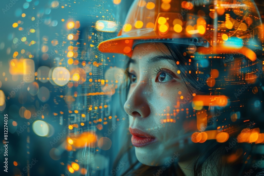 Poster abstract image showing sparkling bokeh lights with a blurred human figure
