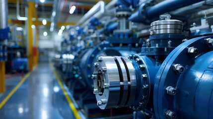 Obraz premium A large blue pipes are in a factory with other machinery, AI