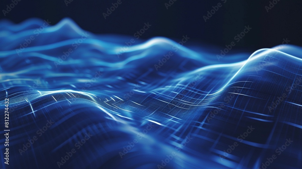 Poster computer generated image of waves in blue