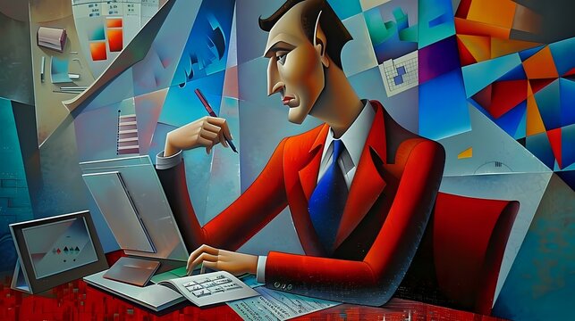 Strategic Financial Manager at Desk with Analytical Tools and Collaboration